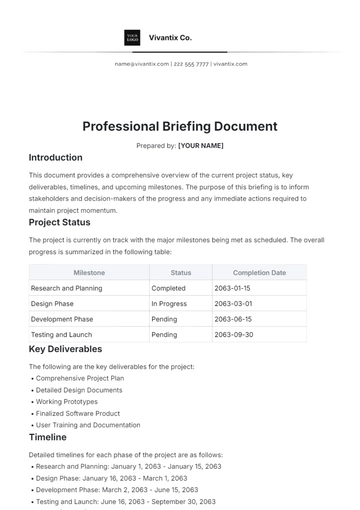 Free Professional Briefing Document Template to Edit Online
