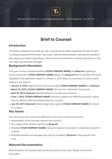 Free Brief to Counsel Template to Edit Online