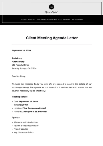 Free Client Meeting Agenda Letter Template to Edit Online