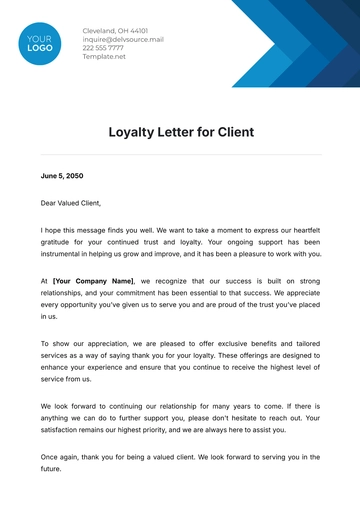 Free Loyalty Letter for Client Template to Edit Online