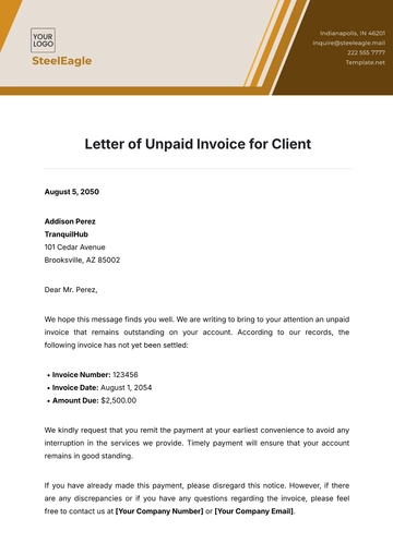Free Letter of Unpaid Invoice for Client Template to Edit Online