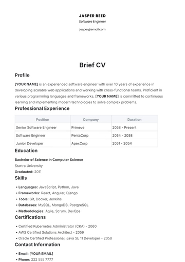 Free Brief CV Template to Edit Online