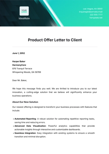 Free Product Offer Letter to Client Template to Edit Online