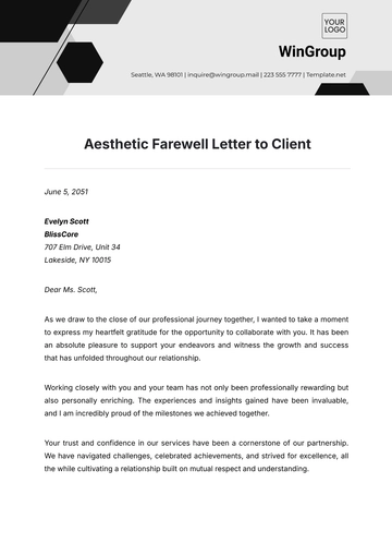 Free Aesthetic Farewell Letter to Client Template to Edit Online