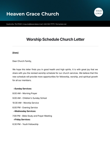 Free Worship Schedule Church Letter Template to Edit Online