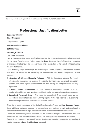 Free Professional Justification Letter Template to Edit Online