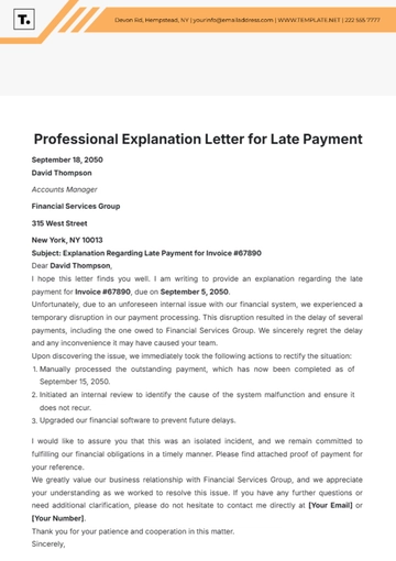 Free Explanation Letter for Late Payment Template to Edit Online
