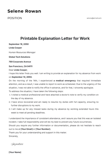 Free Printable Explanation Letter for Work Template to Edit Online