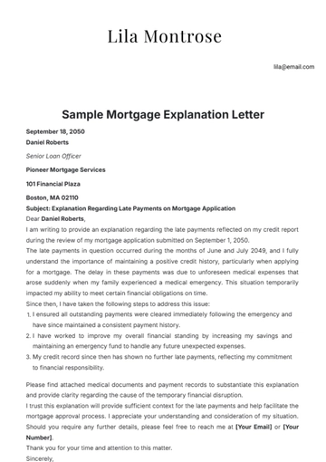 Free Sample Mortgage Explanation Letter Template to Edit Online
