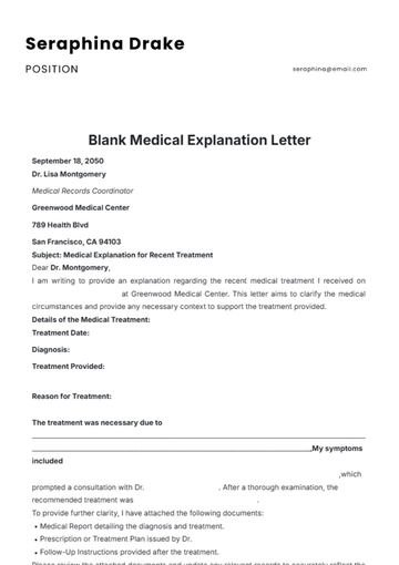Free Blank Medical Explanation Letter Template to Edit Online