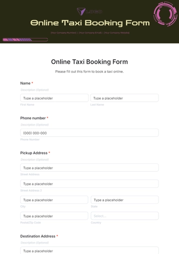 Free Online Taxi Booking Form Template to Edit Online