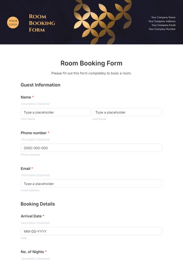 Free Room Booking Form Template to Edit Online