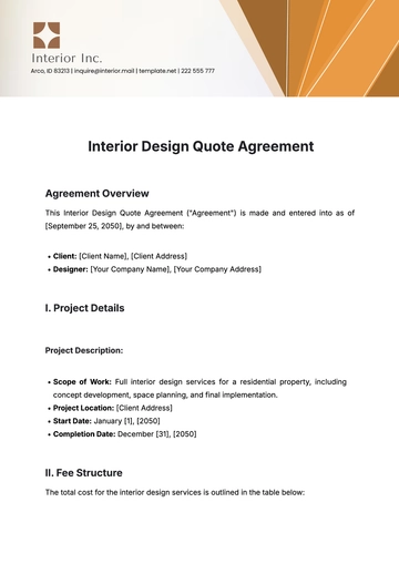Free Interior Design Quote Agreement Template to Edit Online