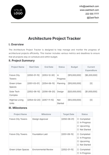Free Architecture Project Tracker Template to Edit Online