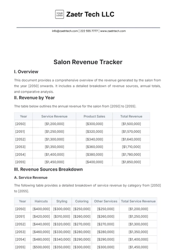 Free Salon Revenue Tracker Template to Edit Online
