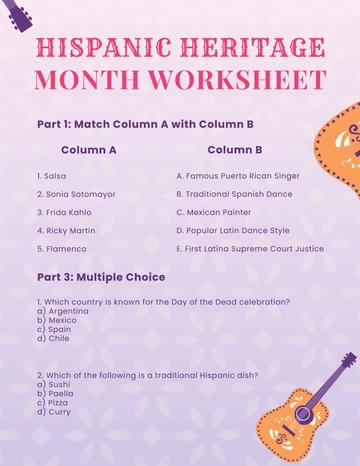 Free Hispanic Heritage Month Printable Activities Template to Edit Online