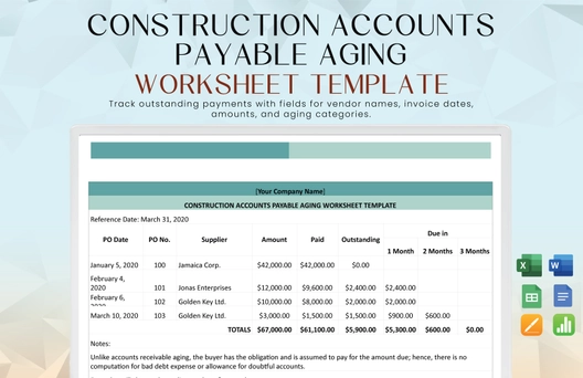 Construction Accounts Payable Aging Worksheet Template