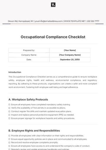 Free Occupational Compliance Checklist Template to Edit Online
