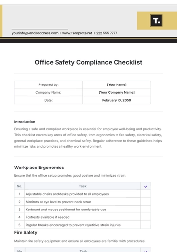 Free Office Safety Compliance Checklist Template to Edit Online