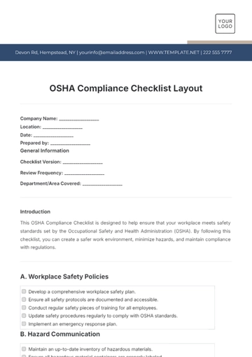 Free OSHA Compliance Checklist Layout Template to Edit Online