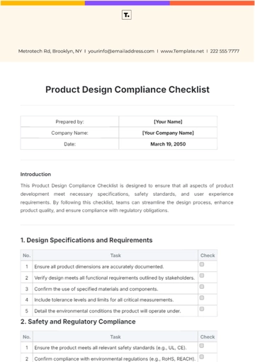 Free Product Design Compliance Checklist Template to Edit Online