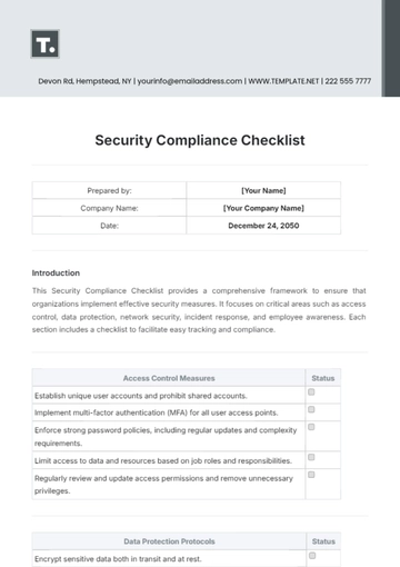 Free Security Compliance Checklist Template to Edit Online