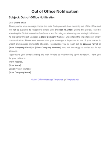 Free Out of Office Notification Template to Edit Online