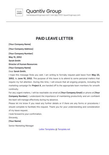 Free Paid Leave Letter Template to Edit Online