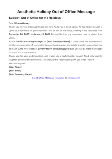 Free Aesthetic Holiday Out of Office Message Template to Edit Online