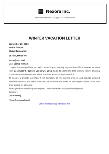 Free Winter Vacation Letter Template to Edit Online