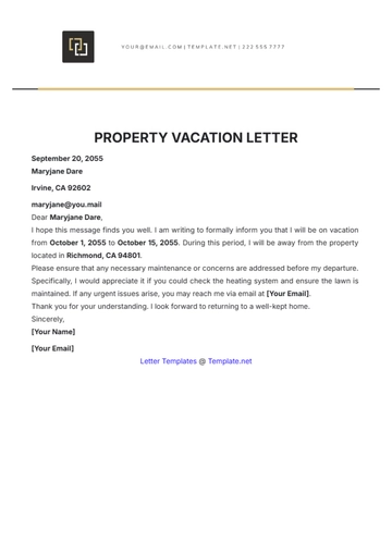 Free Property Vacation Letter Template to Edit Online