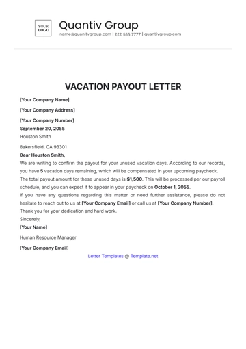 Free Vacation Payout Letter Template to Edit Online