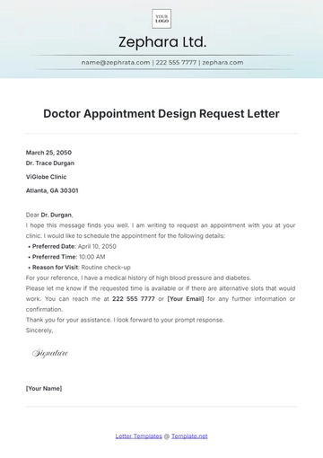 Free Doctor Appointment Design Request Letter Template to Edit Online