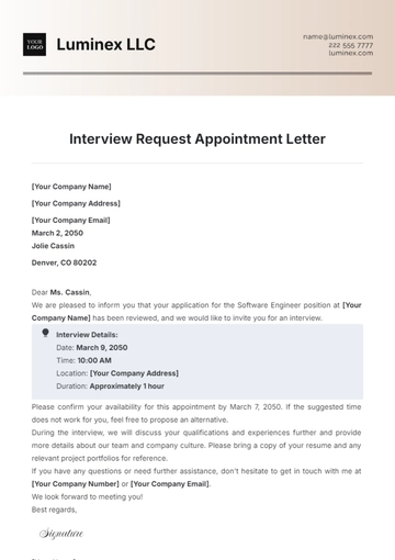 Free Interview Request Appointment Letter Template to Edit Online
