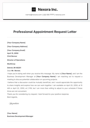 Free Professional Appointment Request Letter Template to Edit Online