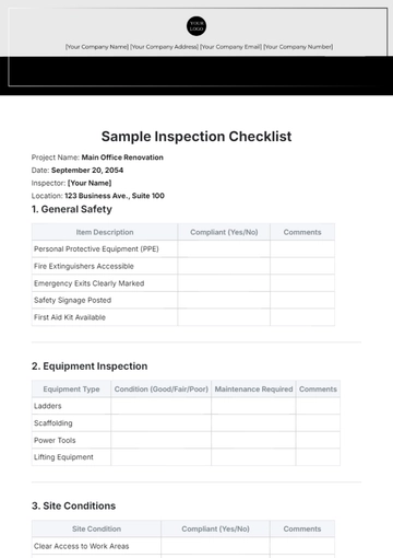 Free Sample Inspection Checklist Template to Edit Online