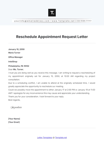 Free Reschedule Appointment Request Letter Template to Edit Online