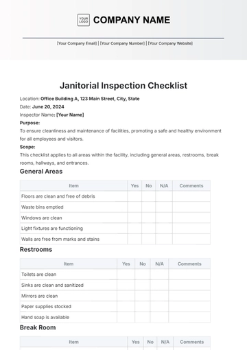 Free Janitorial Inspection Checklist Template to Edit Online