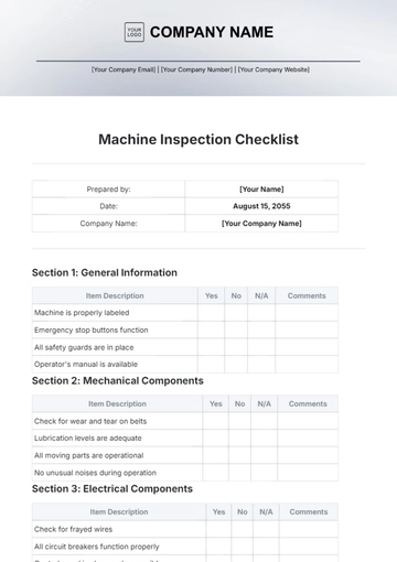 Free Machine Inspection Checklist Template to Edit Online