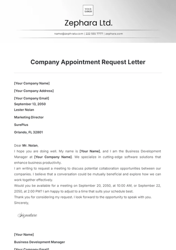 Free Company Appointment Request Letter Template to Edit Online