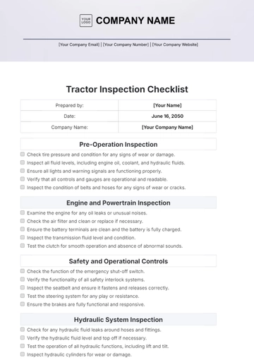 Free Tractor Inspection Checklist Template to Edit Online