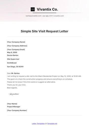 Free Simple Site Visit Request Letter Template to Edit Online