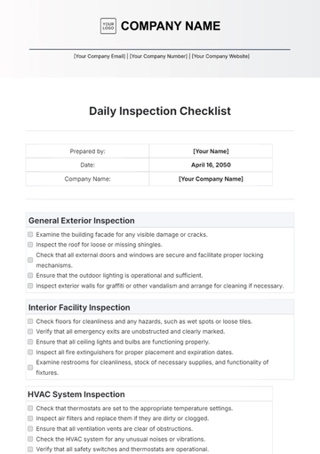 Free Daily Inspection Checklist Format Template to Edit Online