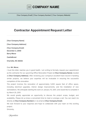 Free Contractor Appointment Request Letter Template to Edit Online