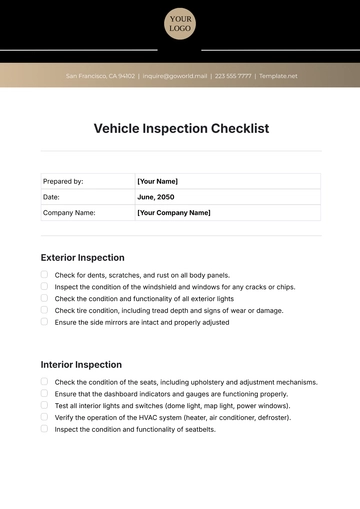 Free Vehicle Inspection Checklist Template to Edit Online