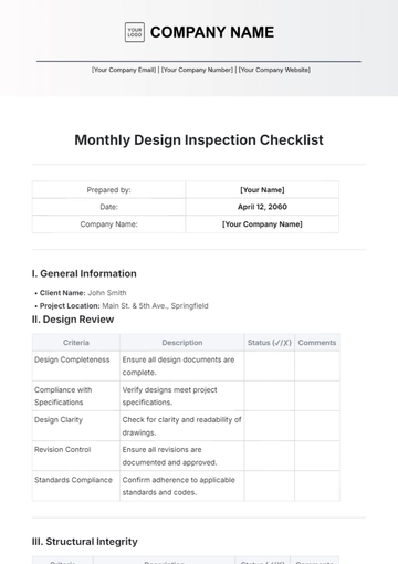 Free Monthly Design Inspection Checklist Template to Edit Online