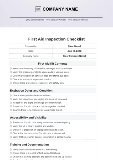 Free First Aid Inspection Checklist Template to Edit Online