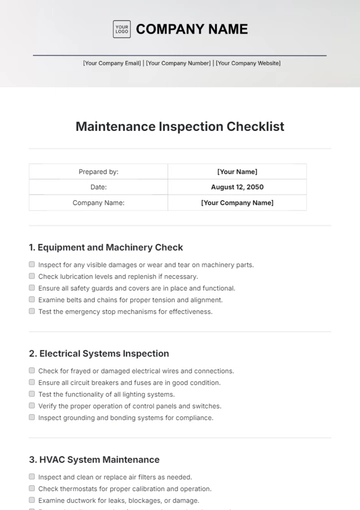 Free Maintenance Inspection Checklist Template to Edit Online