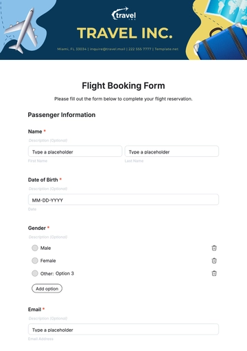 Free Flight Booking Form Template to Edit Online
