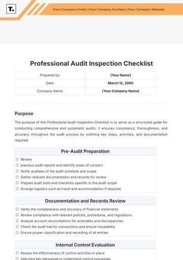 Free Professional Audit Inspection Checklist Template to Edit Online